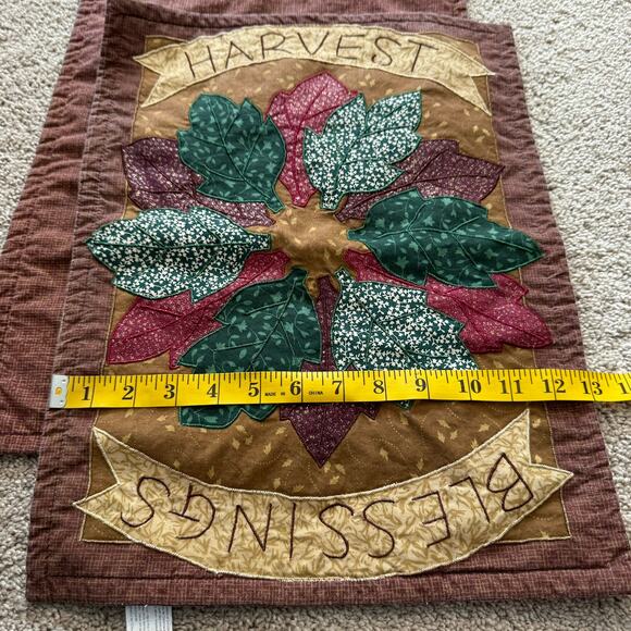 SET of 2 Harvest Blessings Thanksgiving Autumn Leaves Placemats Quilted - Picture 8 of 9